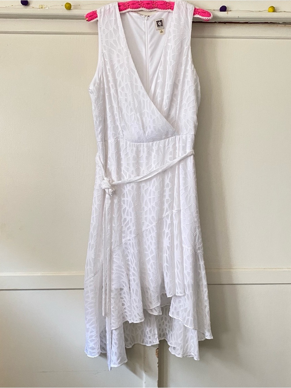 Anne Klein White Sleeveless Wrap High-Low Dress
